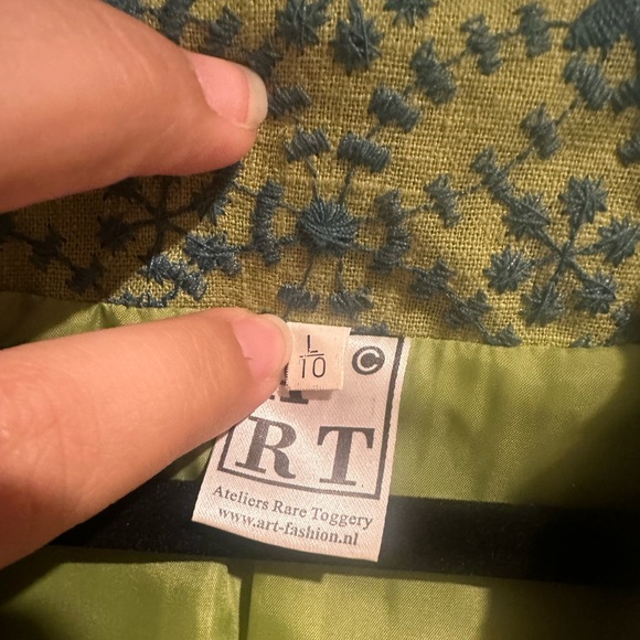 Vintage Ateliers Rare Toggery Embroidered Tie Waist Blue & Green Jacket Womens L - Picture 4 of 10